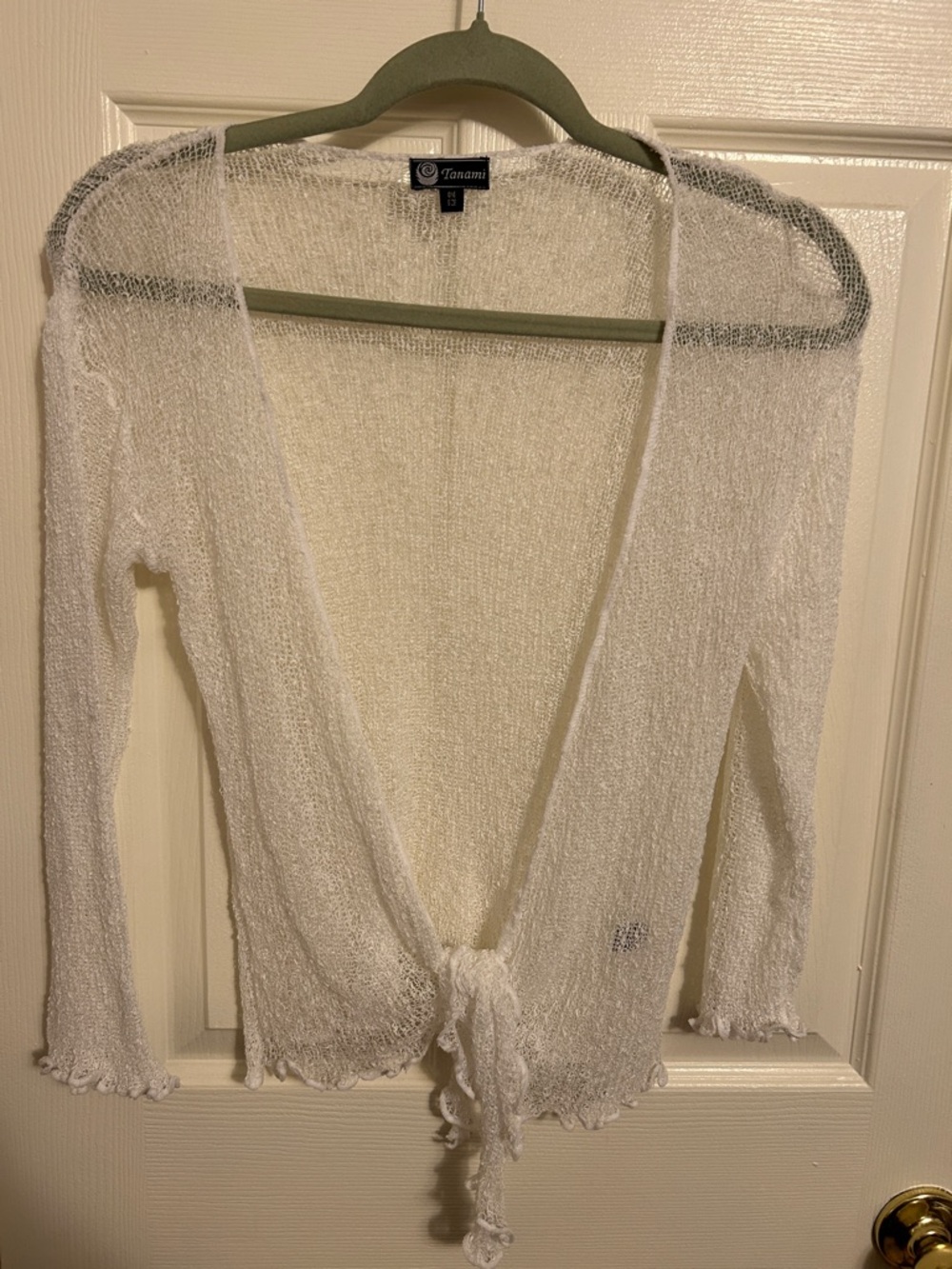 Tatami Sheer White Knit Tie-Front Kbit Cardigan one Size